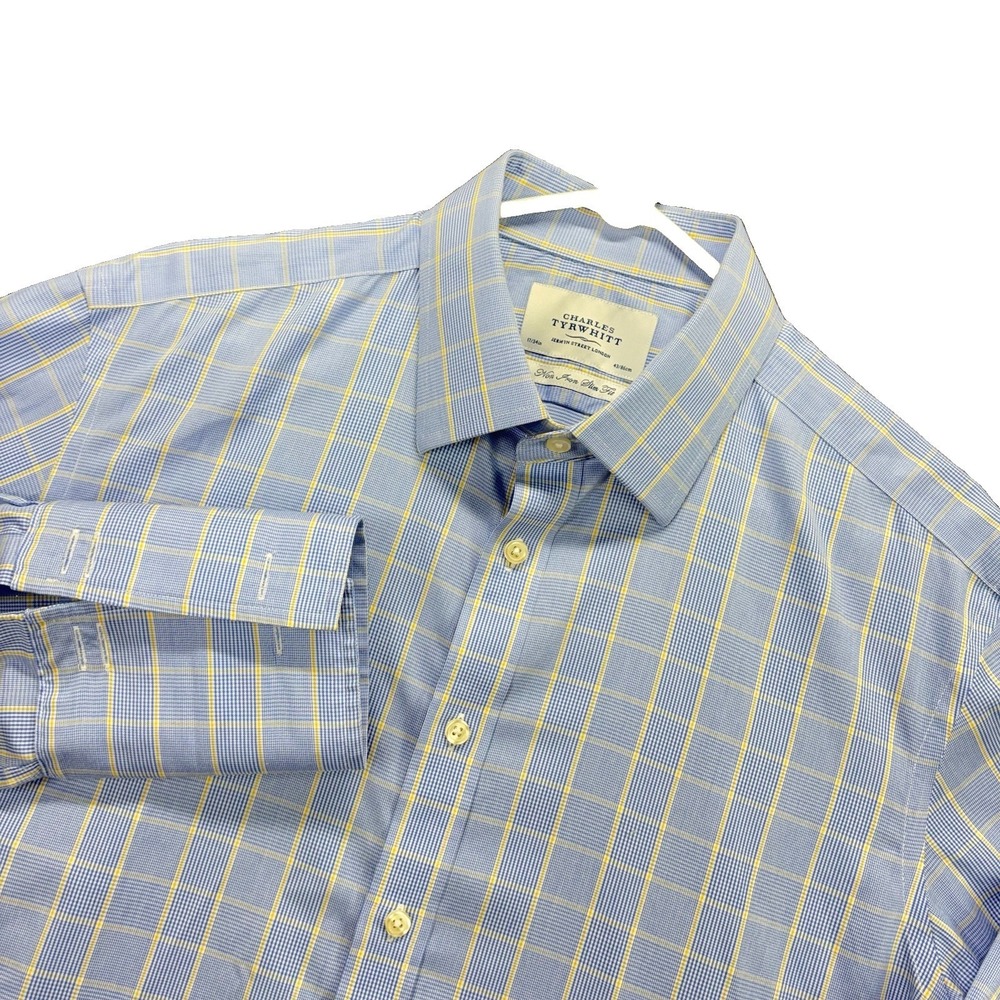 Charles Tyrwhitt Dress Shirt Mens L Slim Fit Non Iron French Cuff Blue Formal